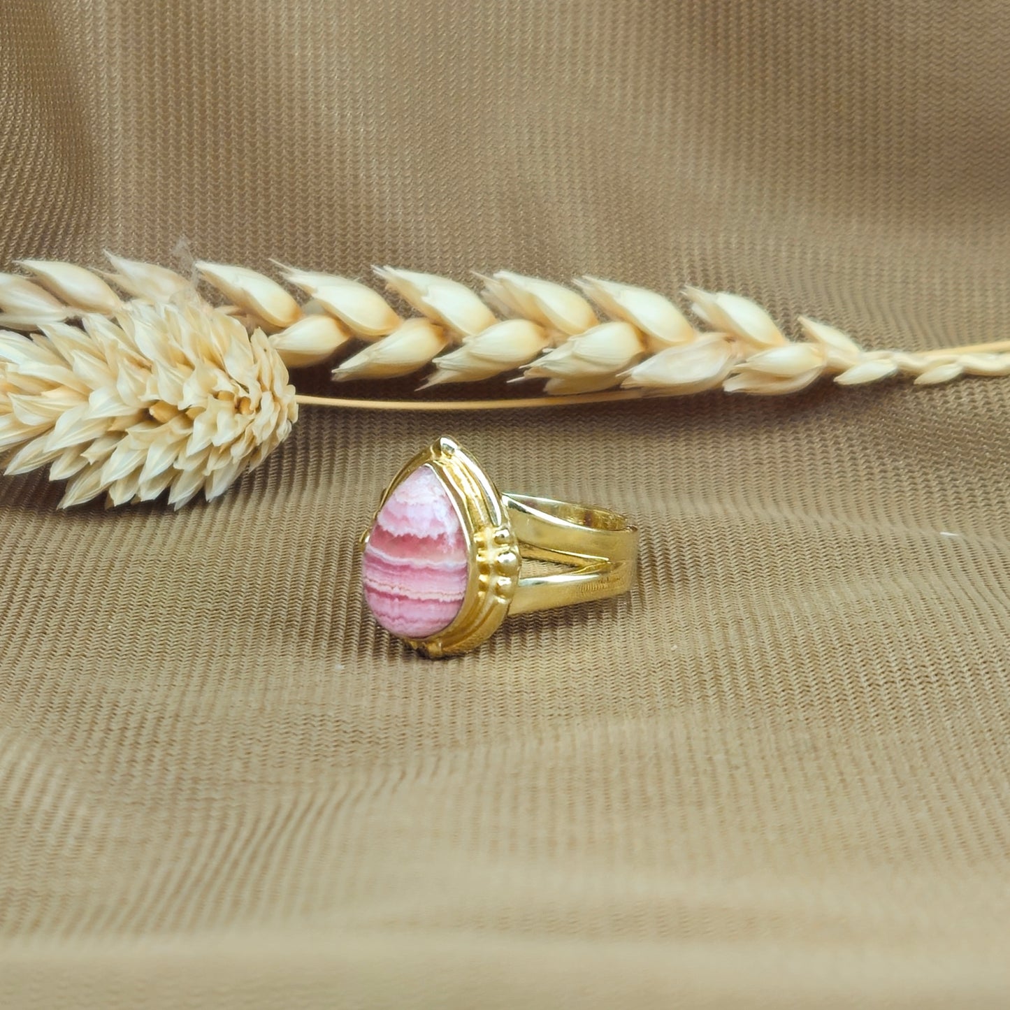 14K Gold Vermeil Bohemian Sugar Ring - Rhodochrosite