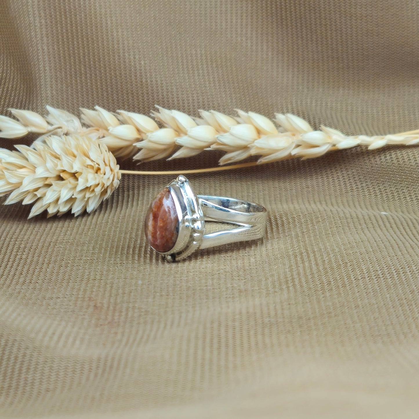 Sterling Silver Bohemian Sugar Ring - Rhodochrosite