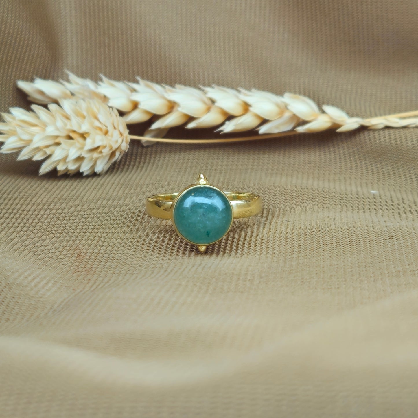 14K Gold Vermeil Clock Ring - Aventurine