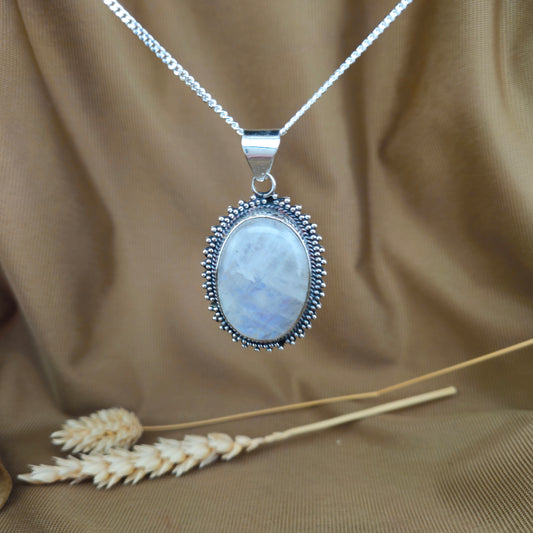 Sterling Silver Bohemian Oval Moonstone Pendant