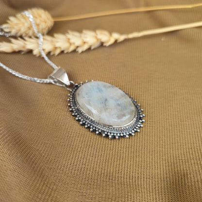 Sterling Silver Bohemian Oval Moonstone Pendant