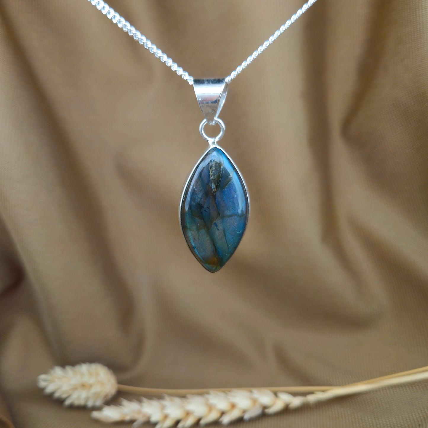 Sterling Silver Marquise Labradorite Pendant