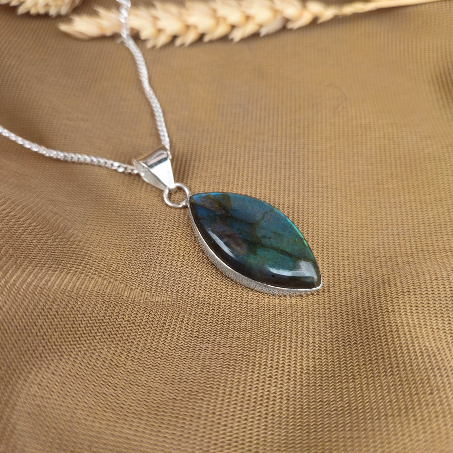 Sterling Silver Marquise Labradorite Pendant