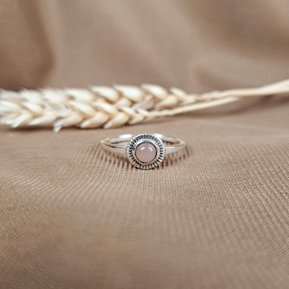 Sterling Silver Charm Ring Peach Moonstone