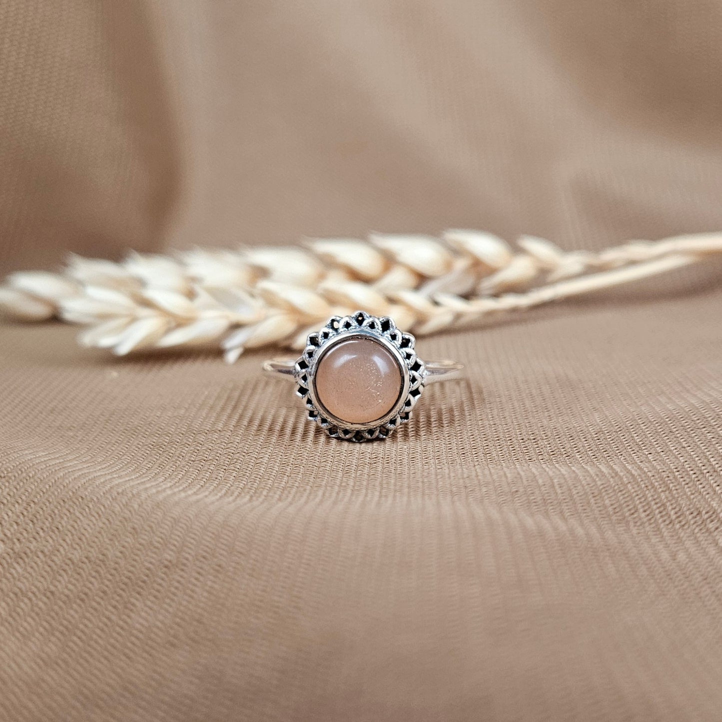 Sterling Silver Golden Hour Ring Peach Moonstone