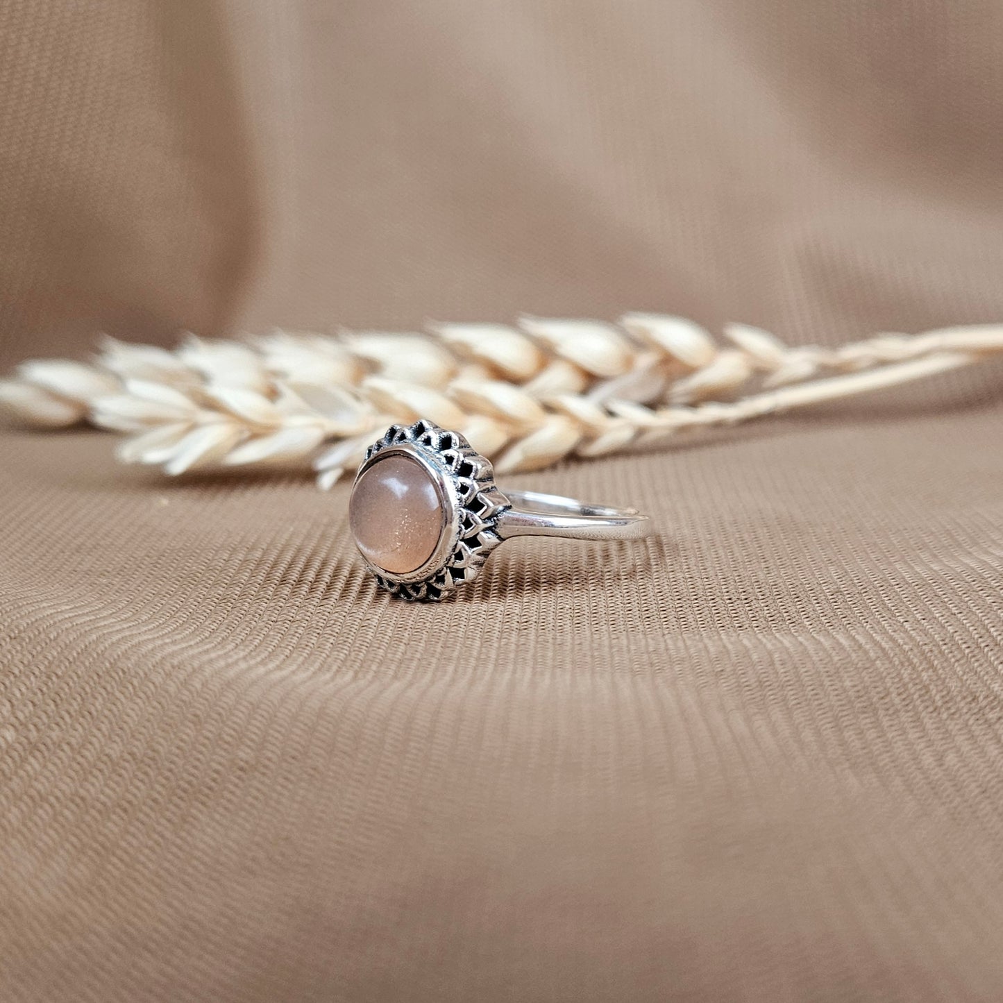 Sterling Silver Golden Hour Ring Peach Moonstone