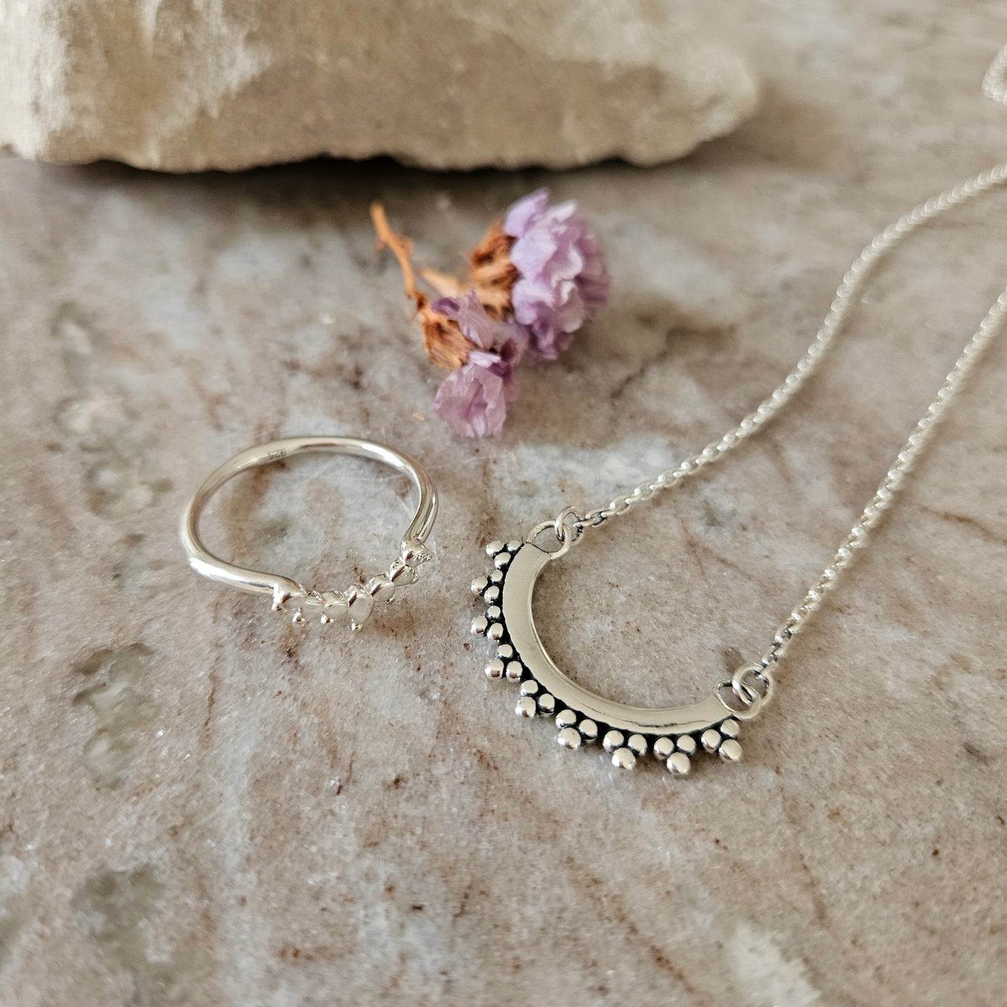 Sterling Silver Beaded Arch Necklace