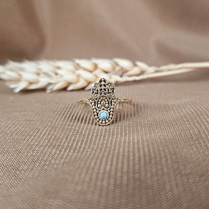 14k Gold Vermeil Hamsa Hand Ring Turquoise