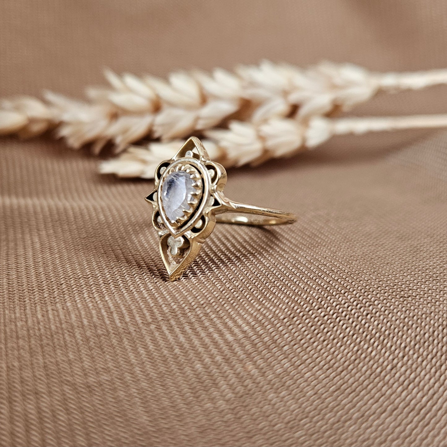 14K Gold Vermeil Delicate Silhouette Ring Moonstone