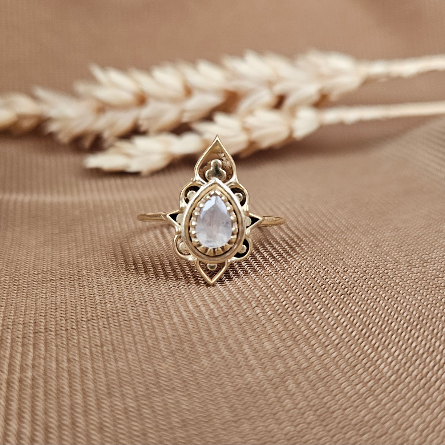 14K Gold Vermeil Delicate Silhouette Ring Moonstone