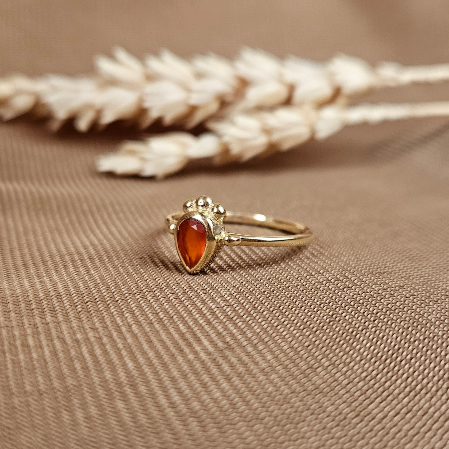 14k Gold Vermeil Tribal Pear Ring Carnelian