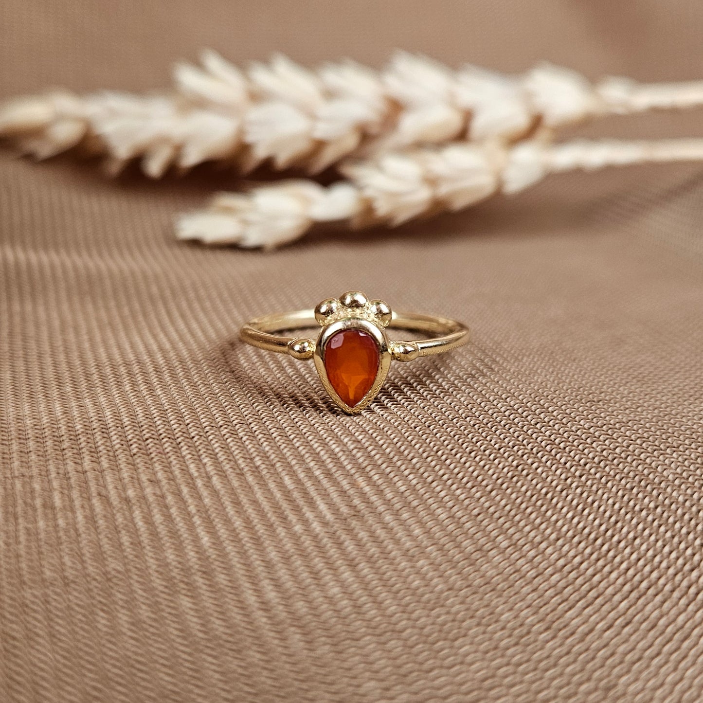 14k Gold Vermeil Tribal Pear Ring Carnelian