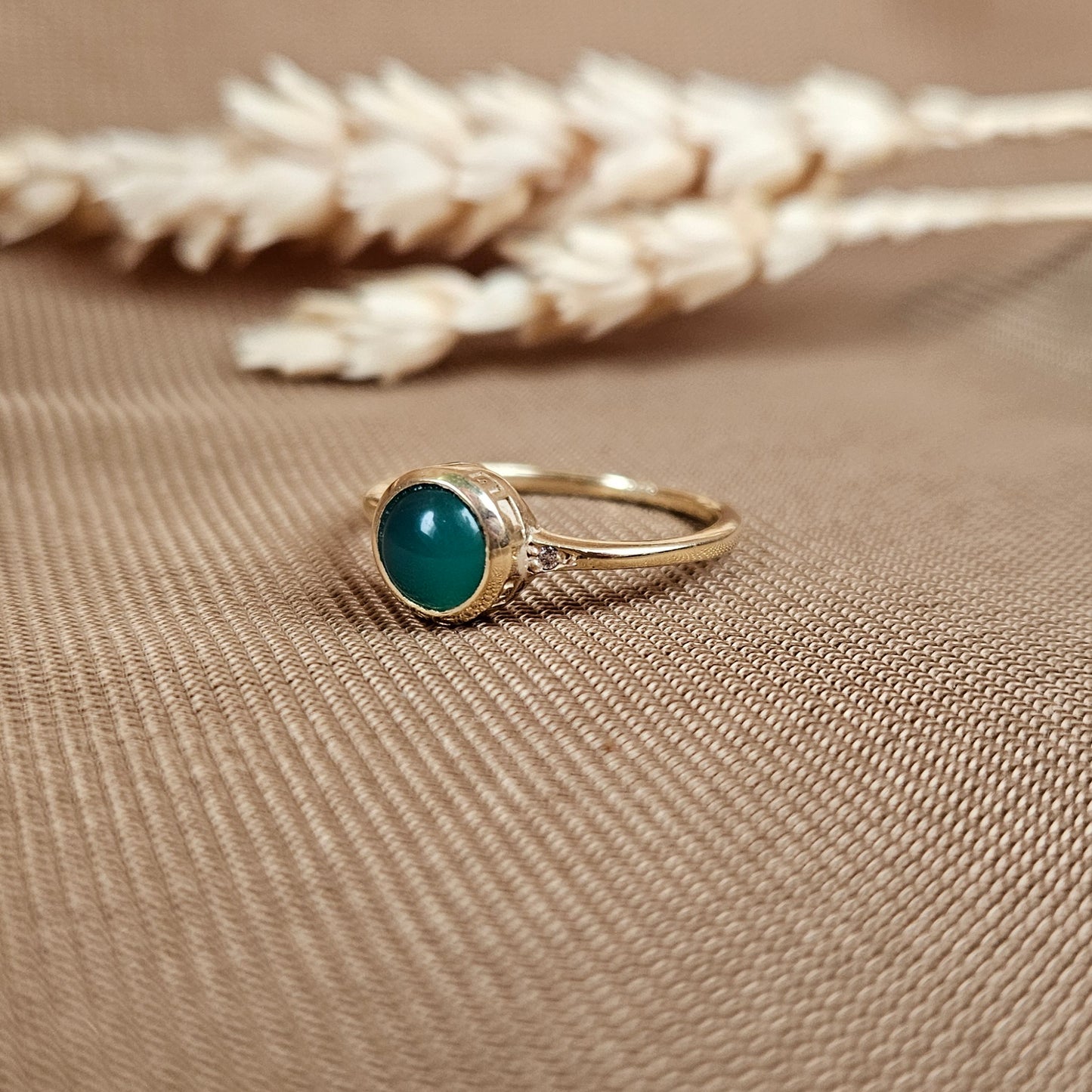 14K Gold Vermeil Graceful Gem Ring Green Onyx