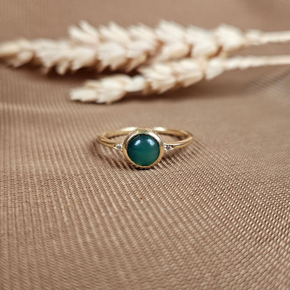 14K Gold Vermeil Graceful Gem Ring Green Onyx