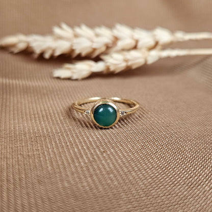 14K Gold Vermeil Graceful Gem Ring Green Onyx