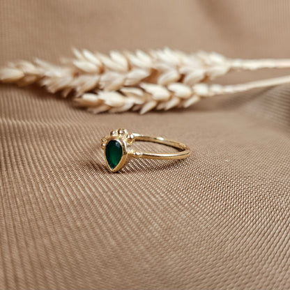 14k Gold Vermeil Tribal Pear Ring Green Onyx