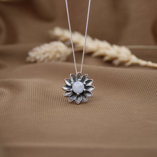 Sterling Silver Luminous Flower Necklace – Moonstone