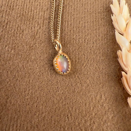 14k Gold Vermeil Tiny Opal Necklace - Limited Edition 