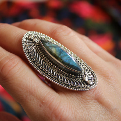 Sterling Silver Ultimate Bohemian Ring - Labradorite - 18 mm