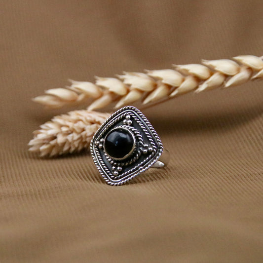 Sterling Silver Ethnic Ring Black Onyx