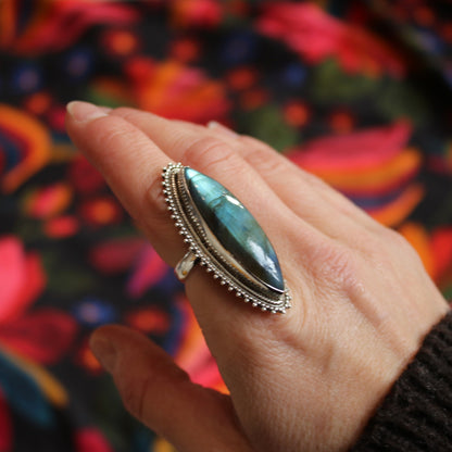 Sterling Silver Big Bohemian Labradorite Ring - 17 mm