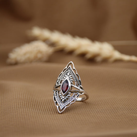 Sterling Silver Radiant Blossom Ring – Garnet