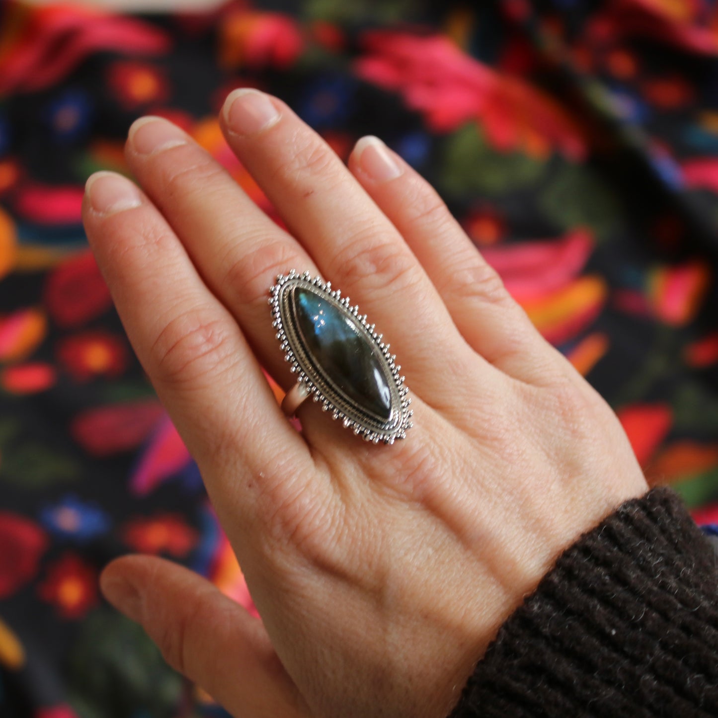 Sterling Silver Big Bohemian Labradorite Ring - 19 mm