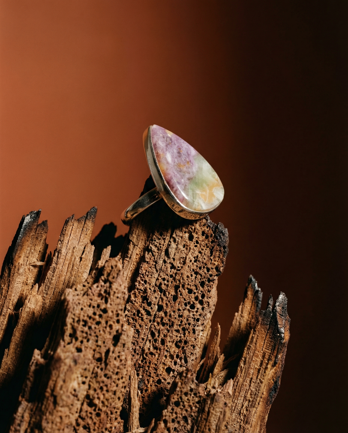Sterling Silver Teardrop Morado Opal Ring - 18 mm