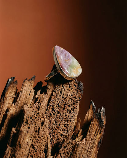 Sterling Silver Teardrop Morado Opal Ring - 18 mm