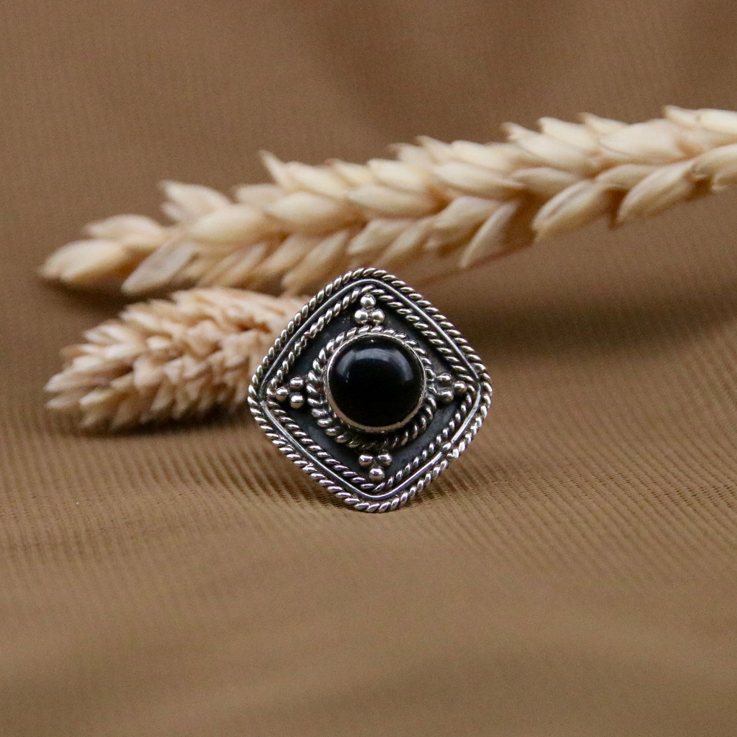 Sterling Silver Ethnic Ring Black Onyx