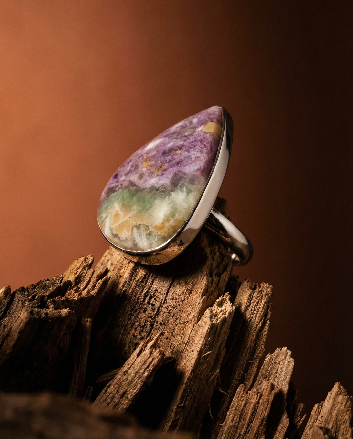 Sterling Silver Teardrop Morado Opal Ring - 18 mm
