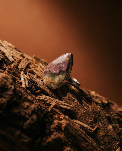 Sterling Silver Teardrop Morado Opal Ring - 18 mm