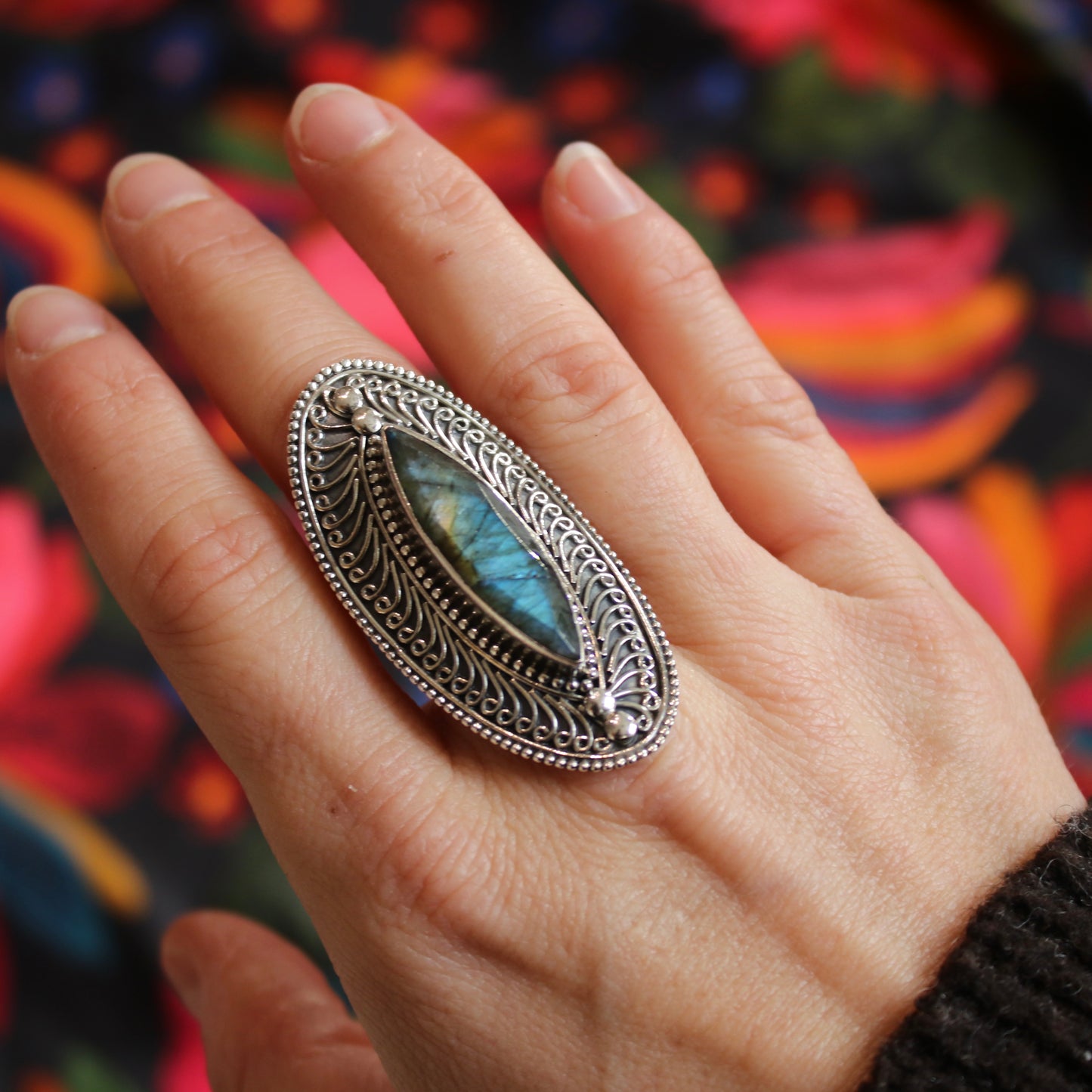 Sterling Silver Ultimate Bohemian Ring - Labradorite - 18 mm