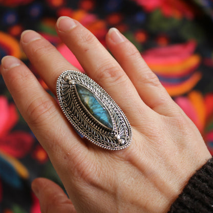 Sterling Silver Ultimate Bohemian Ring - Labradorite - 18 mm