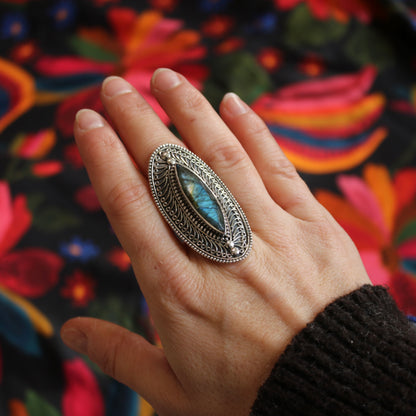 Sterling Silver Ultimate Bohemian Ring - Labradorite - 18 mm