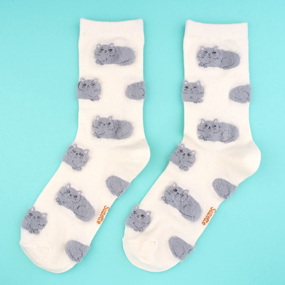 Fluffy Cat Socks White