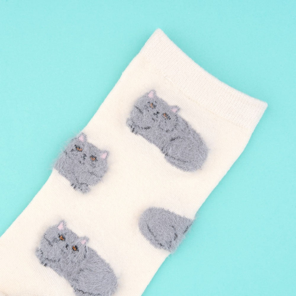 Fluffy Cat Socks White