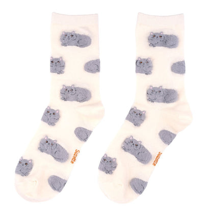 Fluffy Cat Socks White