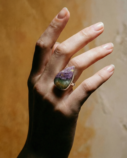 Sterling Silver Teardrop Morado Opal Ring - 18 mm