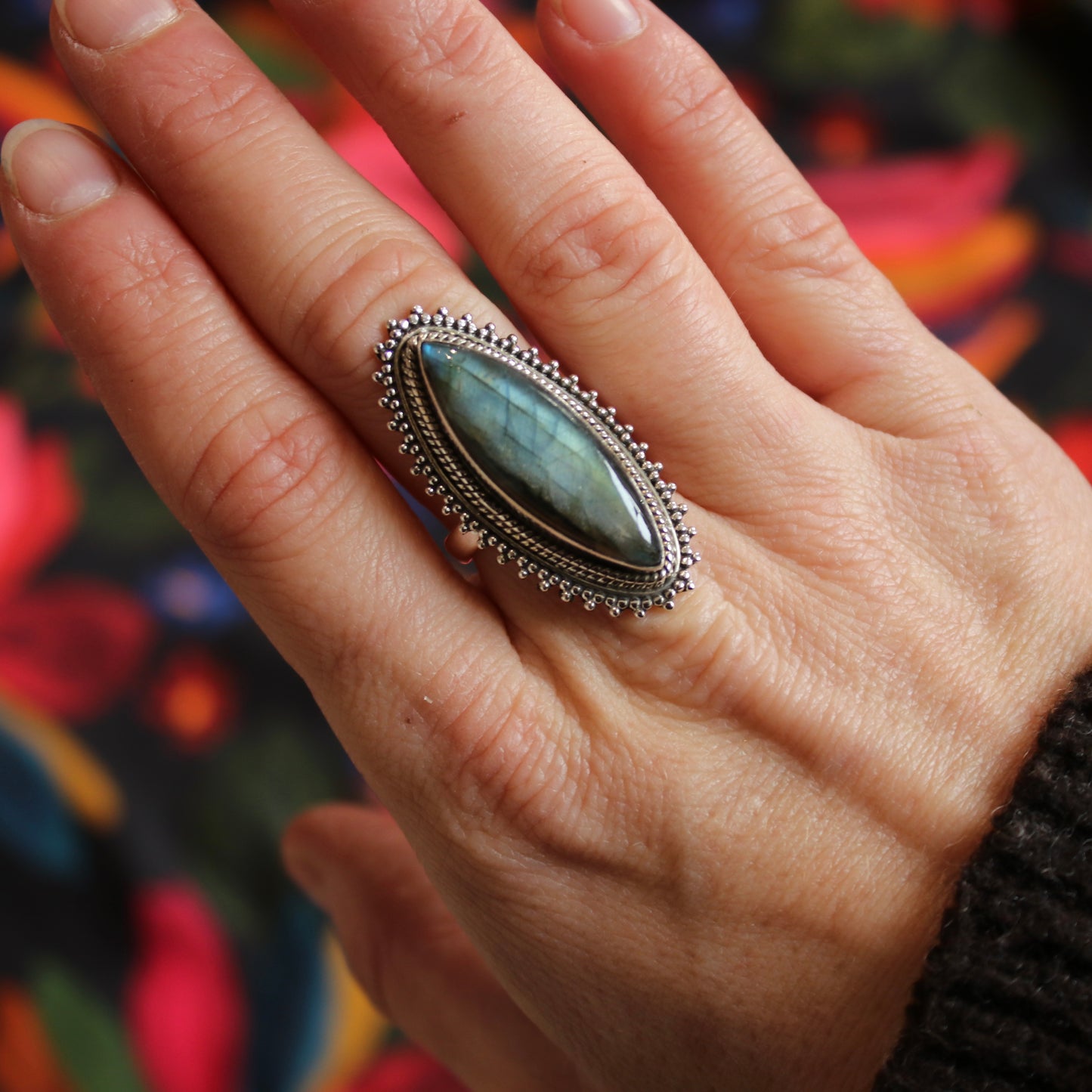 Sterling Silver Big Bohemian Labradorite Ring - 18 mm