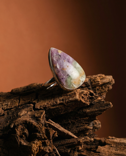 Sterling Silver Teardrop Morado Opal Ring - 18 mm