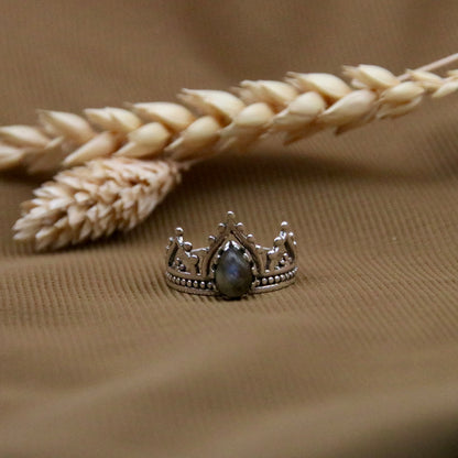 Sterling Silver Ring Temple Crown - Labradorite