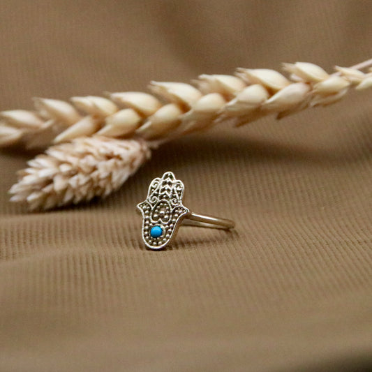 Sterling Silver Hamsa Hand Ring Turquoise