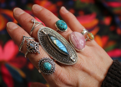 Sterling Silver Ultimate Bohemian Ring - Labradorite - 18 mm