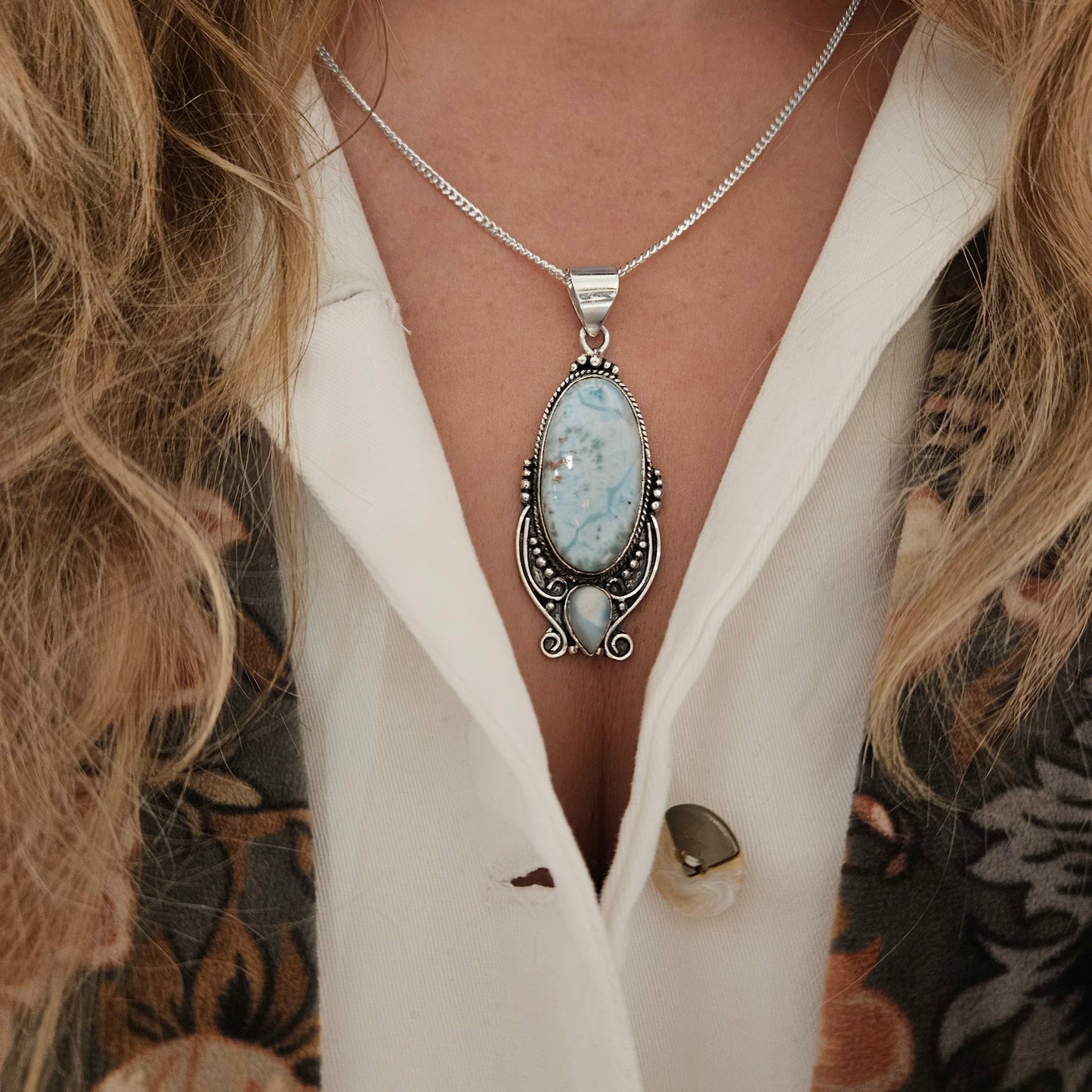 Sterling Silver Bohemian Larimar Pendant