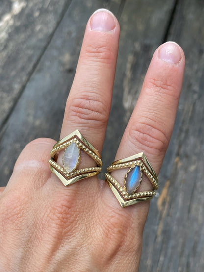 14K Gold Vermeil Kiss by the Moon Ring Moonstone