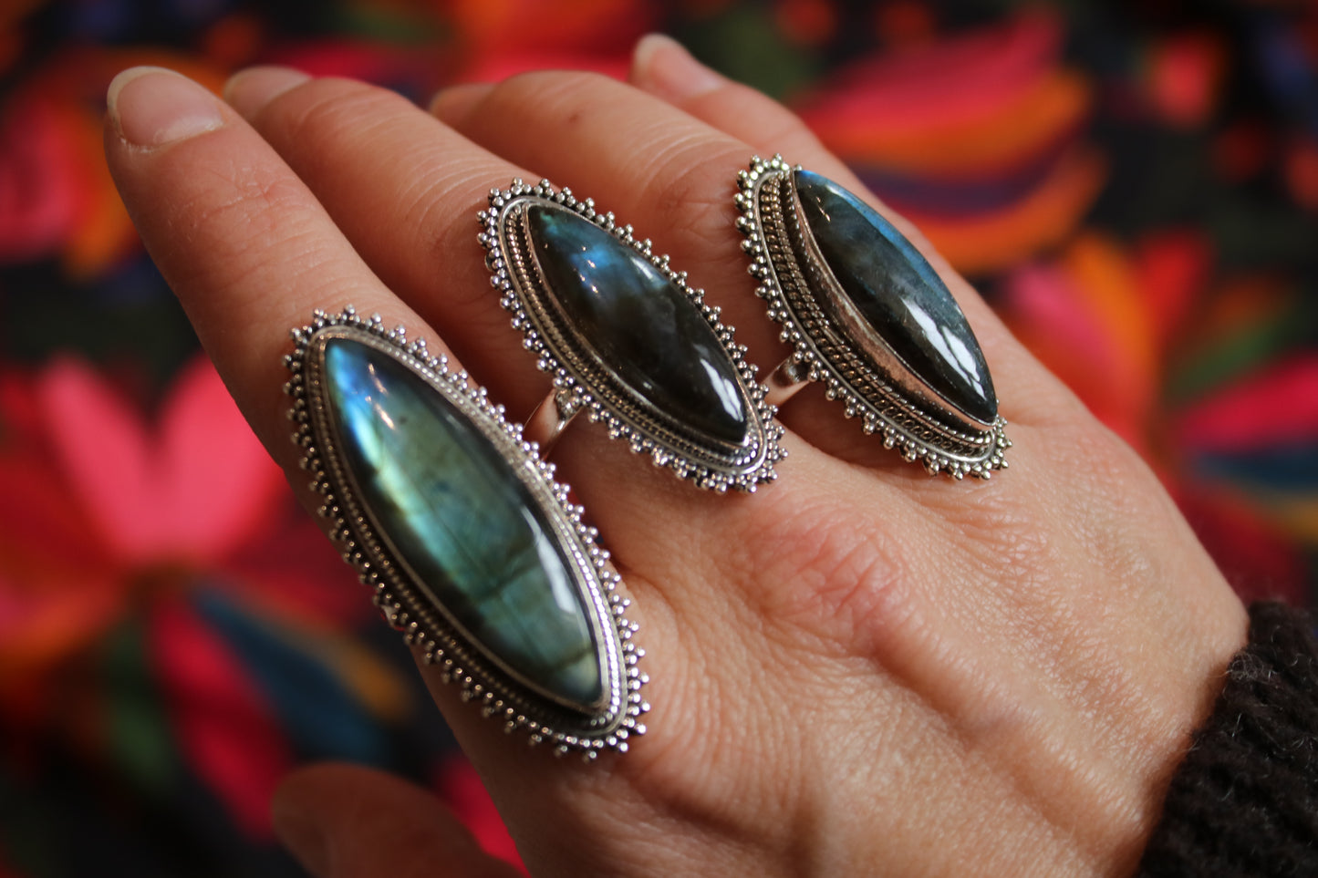 Sterling Silver Big Bohemian Labradorite Ring - 18 mm