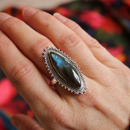 Sterling Silver Big Bohemian Labradorite Ring - 19 mm