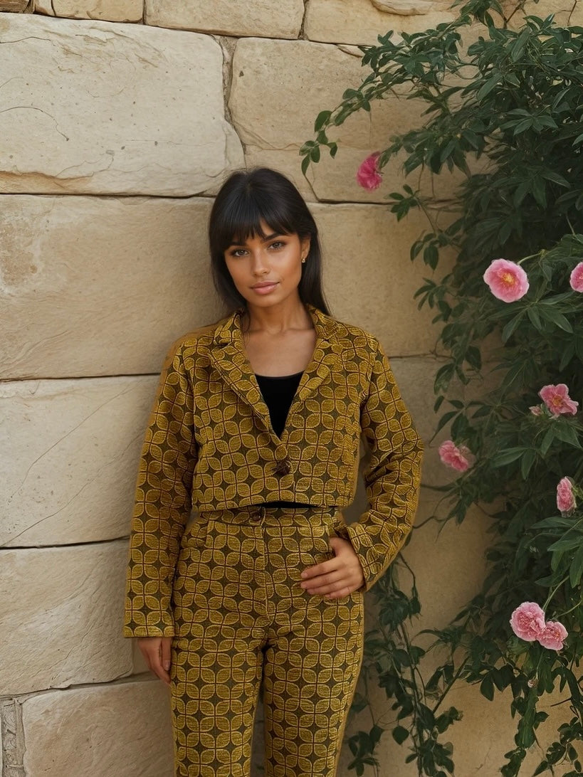 The Suit Blazer- 70s Print Ochre