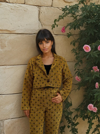 The Suit Blazer- 70s Print Ochre